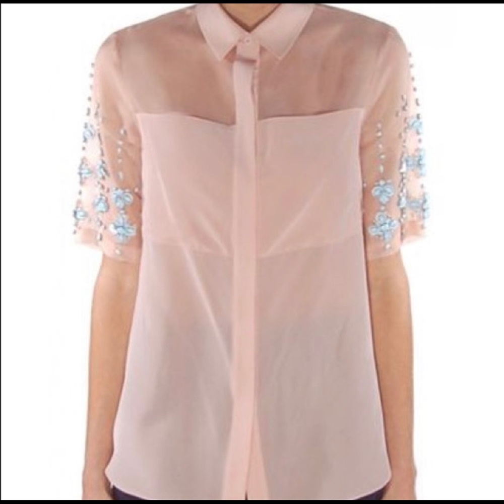 Rebecca Taylor Pink Silk & Organza Blouse With Bl… - image 3